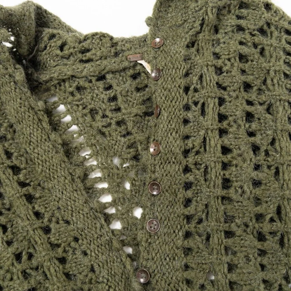 Free People Green Alpaca Mohair Blend Knit Pullover Button Hooded Sweater Small - Picture 4 of 8